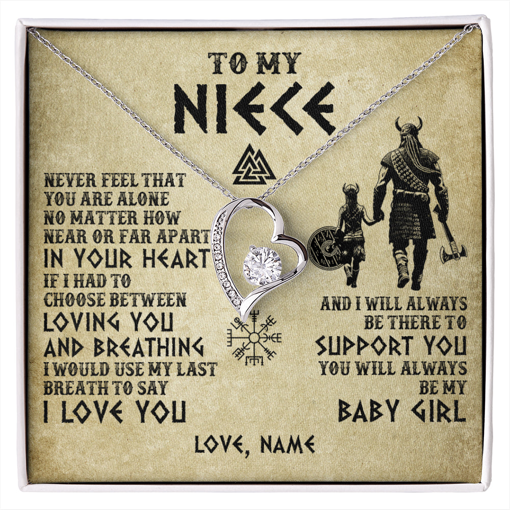 Forever Love Necklace 14K White Gold Finish | 1 | Personalized To My Niece Necklace From Uncle Viking Never Feel That You Are Alone Viking Niece Birthday Gifts Jewelry Christmas Gift Box Message Card | siriusteestore