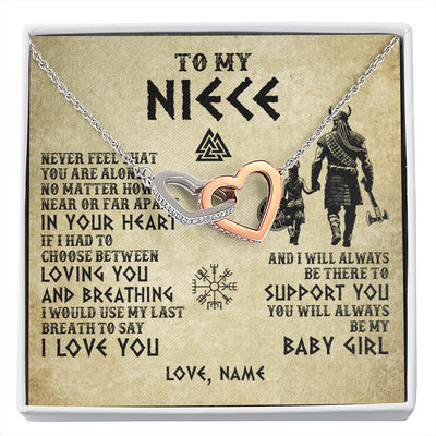 Interlocking Hearts Necklace Stainless Steel & Rose Gold Finish | 1 | Personalized To My Niece Necklace From Uncle Viking Never Feel That You Are Alone Viking Niece Birthday Gifts Jewelry Christmas Gift Box Message Card | siriusteestore