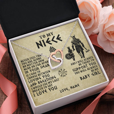 Interlocking Hearts Necklace Stainless Steel & Rose Gold Finish | 2 | Personalized To My Niece Necklace From Uncle Viking Never Feel That You Are Alone Viking Niece Birthday Gifts Jewelry Christmas Gift Box Message Card | siriusteestore