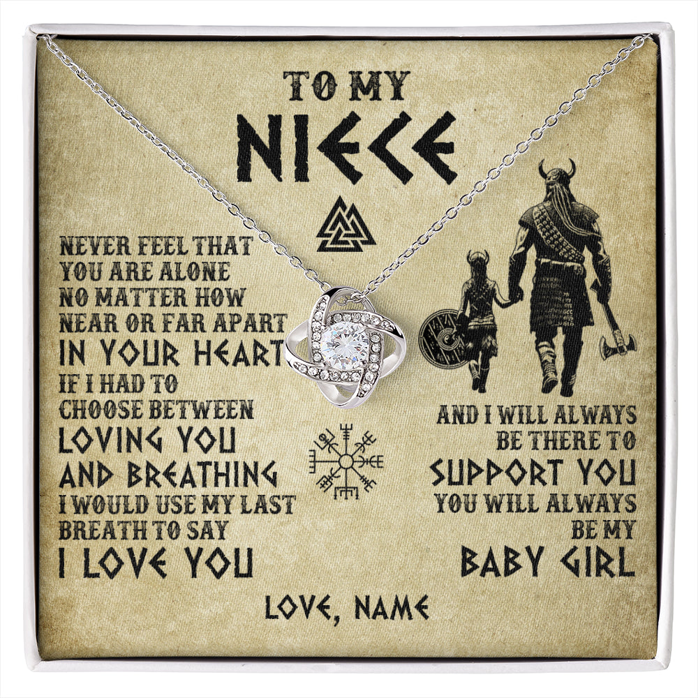 Love Knot Necklace 14K White Gold Finish | 1 | Personalized To My Niece Necklace From Uncle Viking Never Feel That You Are Alone Viking Niece Birthday Gifts Jewelry Christmas Gift Box Message Card | siriusteestore
