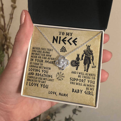 Love Knot Necklace 14K White Gold Finish | 2 | Personalized To My Niece Necklace From Uncle Viking Never Feel That You Are Alone Viking Niece Birthday Gifts Jewelry Christmas Gift Box Message Card | siriusteestore