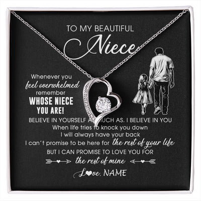 Forever Love Necklace 14K White Gold Finish | 1 | Personalized To My Niece Necklace From Uncle Whenever You Feel Overwhelmed Niece Pendant Jewelry Birthday Christmas Customized Message Card | siriusteestore