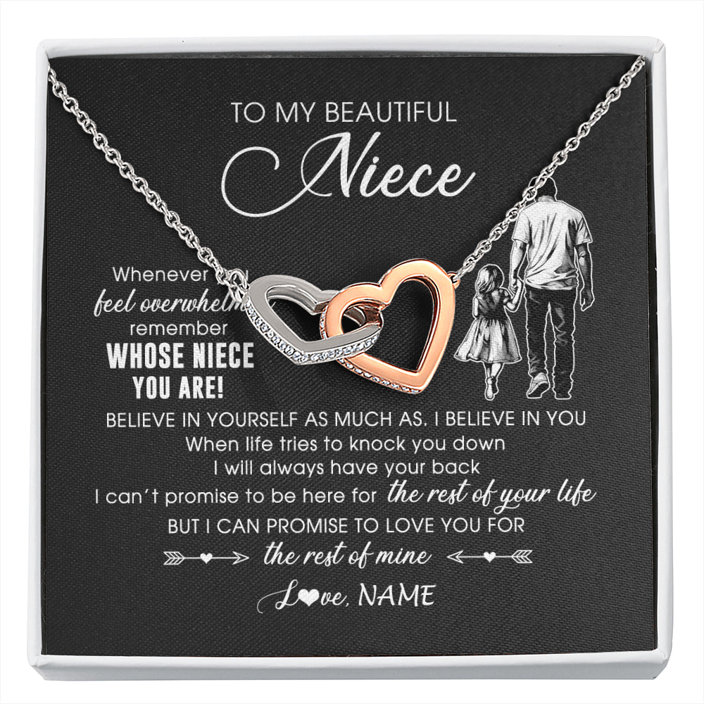 Interlocking Hearts Necklace Stainless Steel & Rose Gold Finish | 1 | Personalized To My Niece Necklace From Uncle Whenever You Feel Overwhelmed Niece Pendant Jewelry Birthday Christmas Customized Message Card | siriusteestore