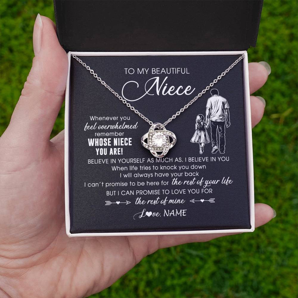Love Knot Necklace 14K White Gold Finish | 2 | Personalized To My Niece Necklace From Uncle Whenever You Feel Overwhelmed Niece Pendant Jewelry Birthday Christmas Customized Message Card | siriusteestore