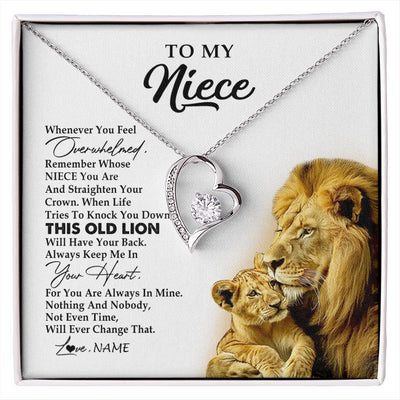 Forever Love Necklace 14K White Gold Finish | 1 | Personalized To My Niece Necklace From Uncle Whenever You Fell Overwhelmed Lion Niece Pendant Birthday Graduation Christmas Customized Gift Box Message Card | siriusteestore