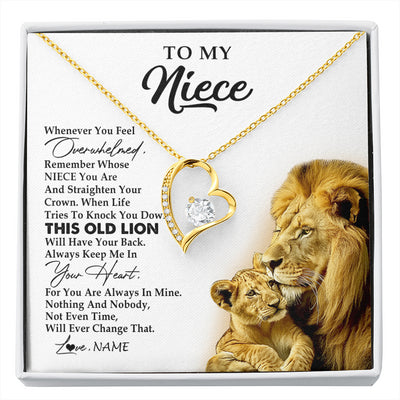 Forever Love Necklace 18K Yellow Gold Finish | 1 | Personalized To My Niece Necklace From Uncle Whenever You Fell Overwhelmed Lion Niece Pendant Birthday Graduation Christmas Customized Gift Box Message Card | siriusteestore
