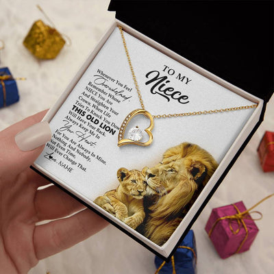 Forever Love Necklace 18K Yellow Gold Finish | 2 | Personalized To My Niece Necklace From Uncle Whenever You Fell Overwhelmed Lion Niece Pendant Birthday Graduation Christmas Customized Gift Box Message Card | siriusteestore