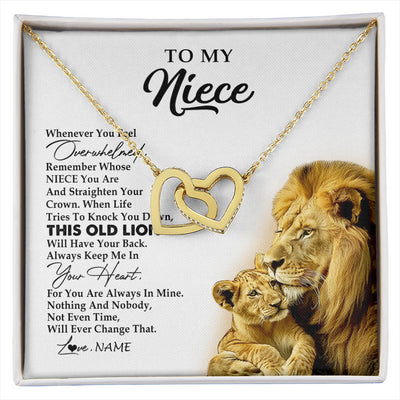 Interlocking Hearts Necklace 18K Yellow Gold Finish | 1 | Personalized To My Niece Necklace From Uncle Whenever You Fell Overwhelmed Lion Niece Pendant Birthday Graduation Christmas Customized Gift Box Message Card | siriusteestore