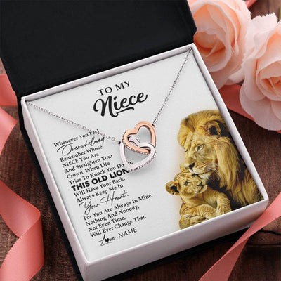 Interlocking Hearts Necklace Stainless Steel & Rose Gold Finish | 2 | Personalized To My Niece Necklace From Uncle Whenever You Fell Overwhelmed Lion Niece Pendant Birthday Graduation Christmas Customized Gift Box Message Card | siriusteestore