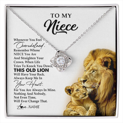 Love Knot Necklace 14K White Gold Finish | 1 | Personalized To My Niece Necklace From Uncle Whenever You Fell Overwhelmed Lion Niece Pendant Birthday Graduation Christmas Customized Gift Box Message Card | siriusteestore