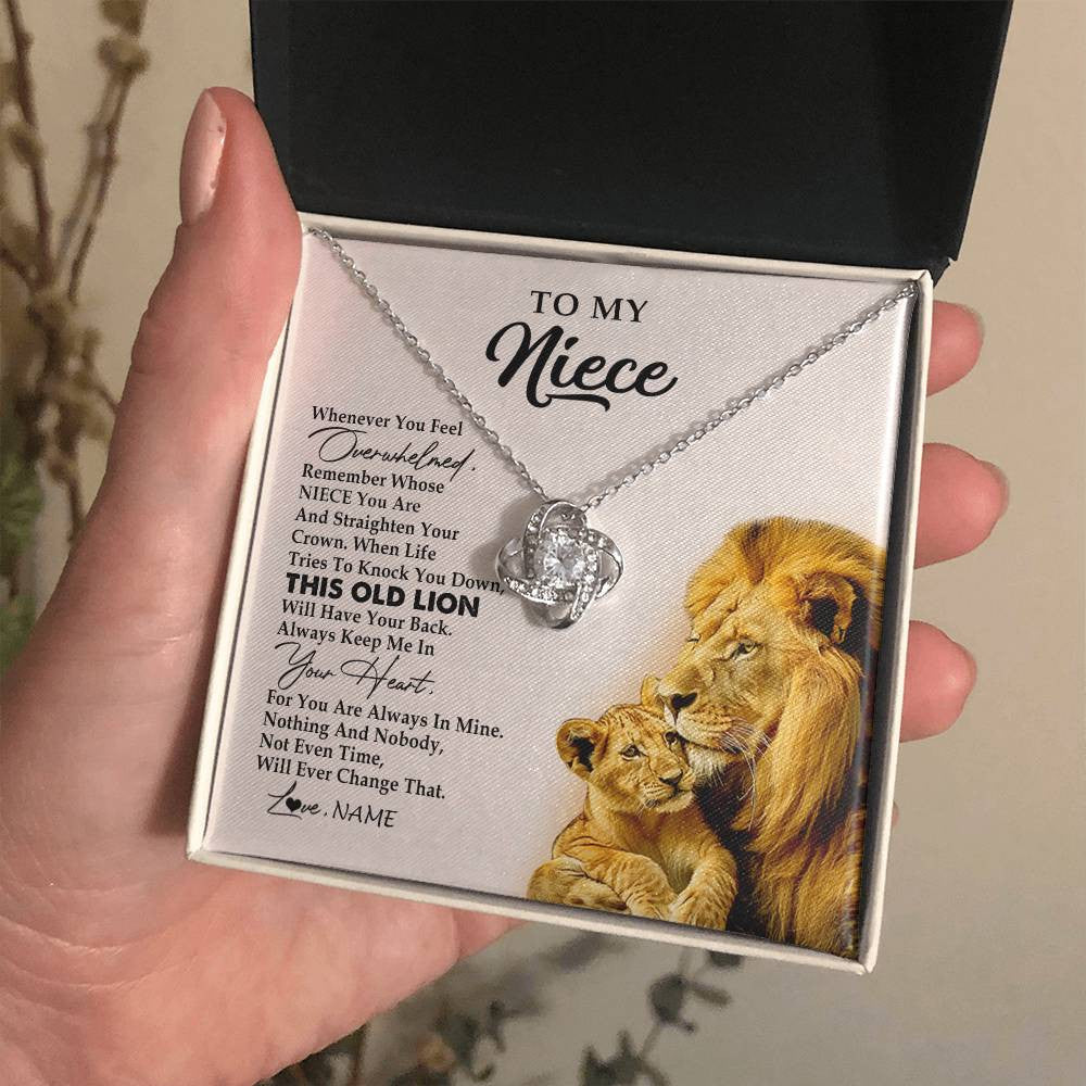 Love Knot Necklace 14K White Gold Finish | 2 | Personalized To My Niece Necklace From Uncle Whenever You Fell Overwhelmed Lion Niece Pendant Birthday Graduation Christmas Customized Gift Box Message Card | siriusteestore
