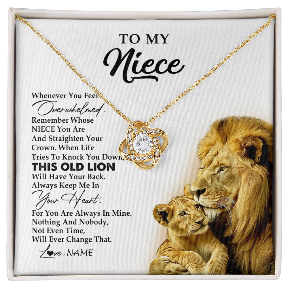 Love Knot Necklace 18K Yellow Gold Finish | 1 | Personalized To My Niece Necklace From Uncle Whenever You Fell Overwhelmed Lion Niece Pendant Birthday Graduation Christmas Customized Gift Box Message Card | siriusteestore