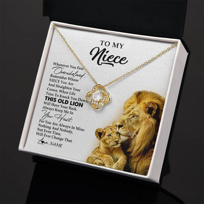 Love Knot Necklace 18K Yellow Gold Finish | 2 | Personalized To My Niece Necklace From Uncle Whenever You Fell Overwhelmed Lion Niece Pendant Birthday Graduation Christmas Customized Gift Box Message Card | siriusteestore