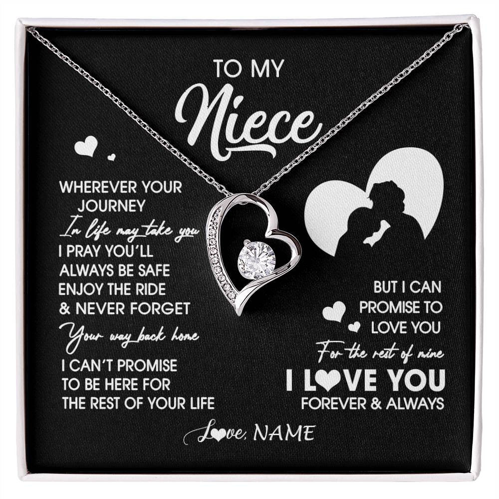 Forever Love Necklace 14K White Gold Finish | 1 | Personalized To My Niece Necklace From Uncle Wherever Your Journey Niece Birthday Gifts Jewelry Graduation Christmas Customized Gift Box Message Card | siriusteestore