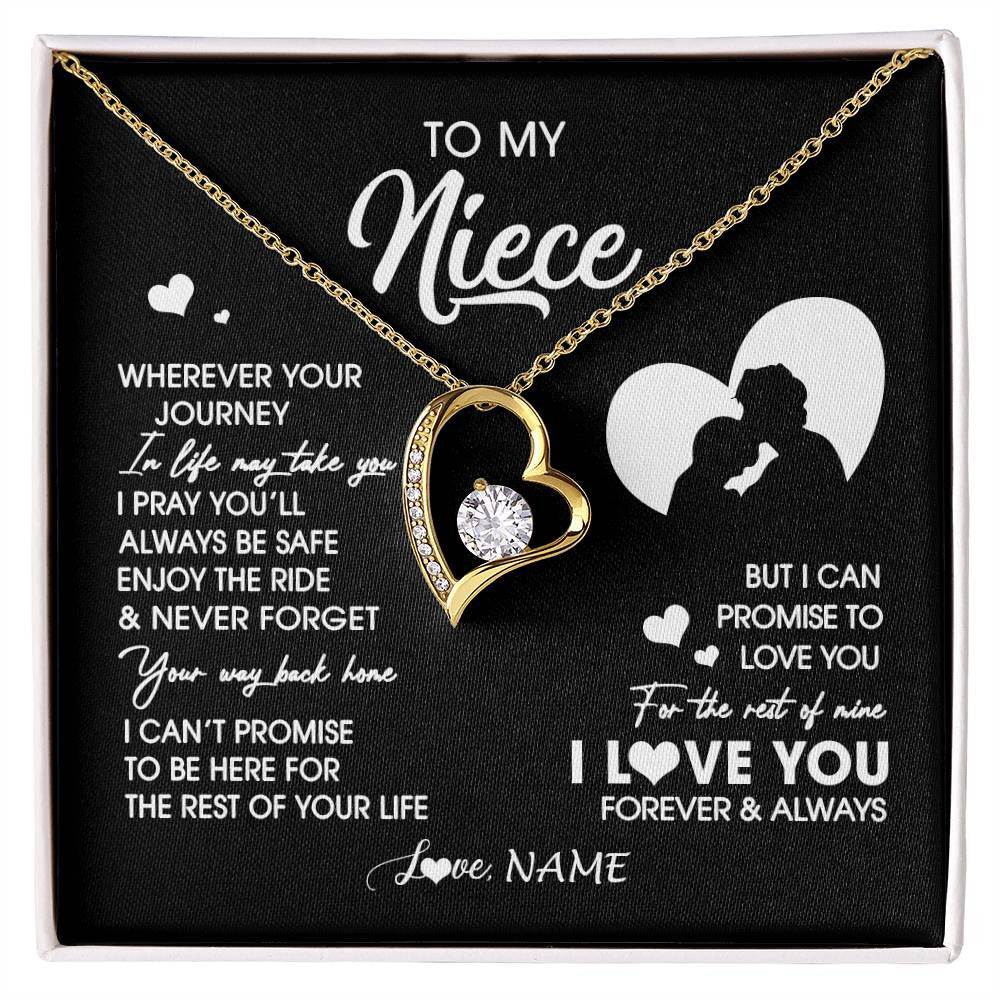 Forever Love Necklace 18K Yellow Gold Finish | 1 | Personalized To My Niece Necklace From Uncle Wherever Your Journey Niece Birthday Gifts Jewelry Graduation Christmas Customized Gift Box Message Card | siriusteestore