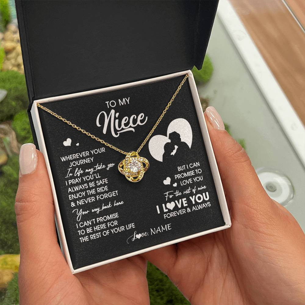 Love Knot Necklace 18K Yellow Gold Finish | 2 | Personalized To My Niece Necklace From Uncle Wherever Your Journey Niece Birthday Gifts Jewelry Graduation Christmas Customized Gift Box Message Card | siriusteestore