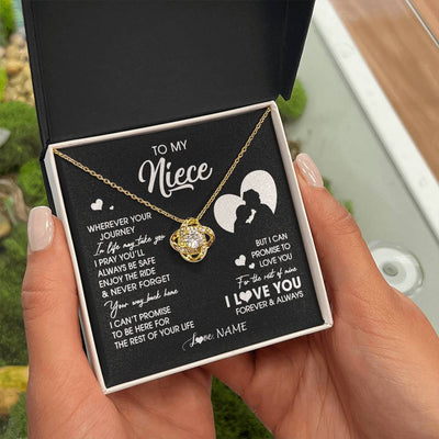 Love Knot Necklace 18K Yellow Gold Finish | 2 | Personalized To My Niece Necklace From Uncle Wherever Your Journey Niece Birthday Gifts Jewelry Graduation Christmas Customized Gift Box Message Card | siriusteestore