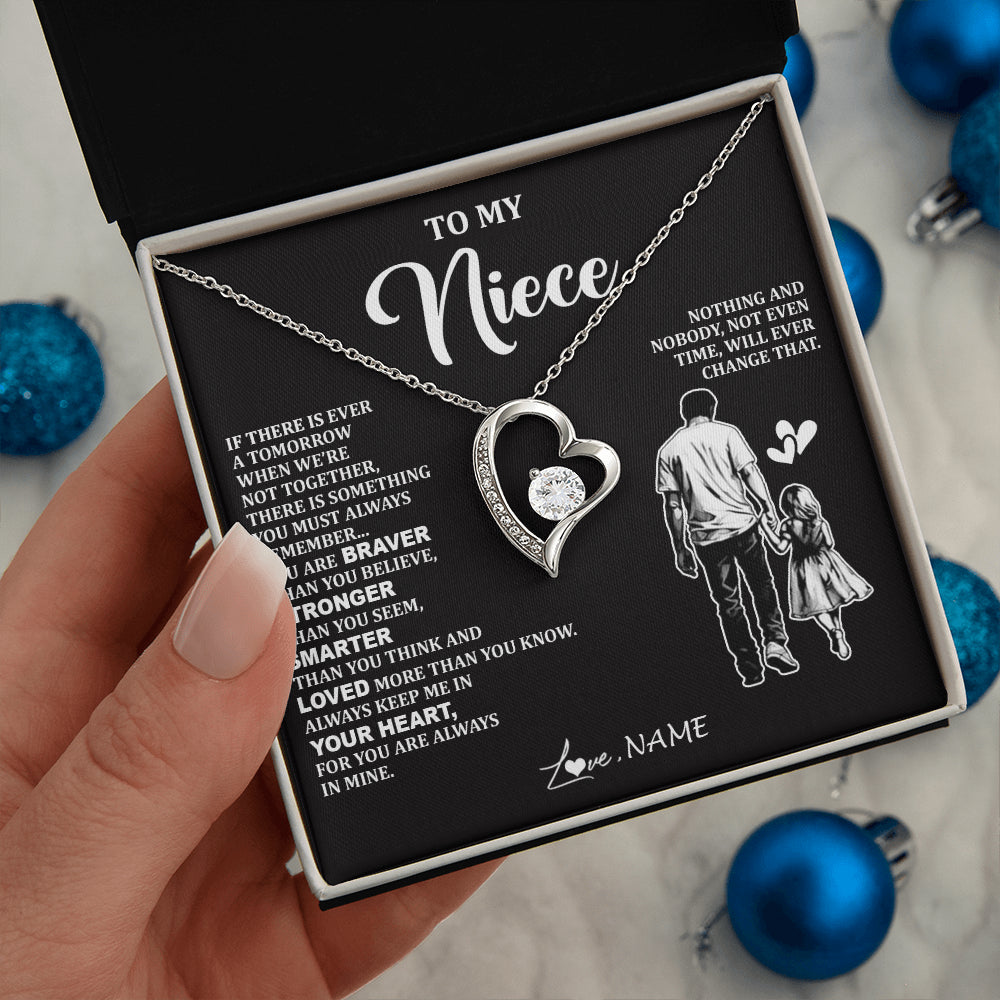 Forever Love Necklace 14K White Gold Finish | 2 | Personalized To My Niece Necklace From Uncle You Are Always In Mine Beautiful Niece Jewelry Gifts Birthday Graduation Christmas With Gift Box Message Card | siriusteestore