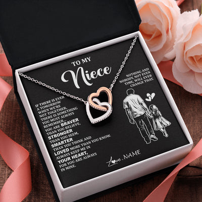 Interlocking Hearts Necklace Stainless Steel & Rose Gold Finish | 2 | Personalized To My Niece Necklace From Uncle You Are Always In Mine Beautiful Niece Jewelry Gifts Birthday Graduation Christmas With Gift Box Message Card | siriusteestore