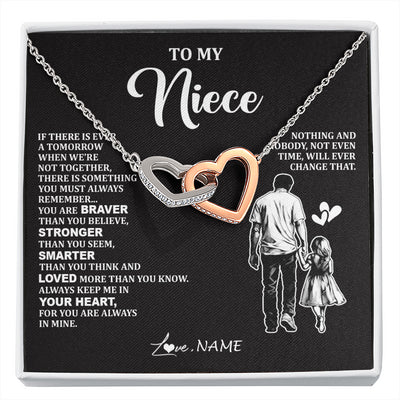 Interlocking Hearts Necklace Stainless Steel & Rose Gold Finish | 1 | Personalized To My Niece Necklace From Uncle You Are Always In Mine Beautiful Niece Jewelry Gifts Birthday Graduation Christmas With Gift Box Message Card | siriusteestore