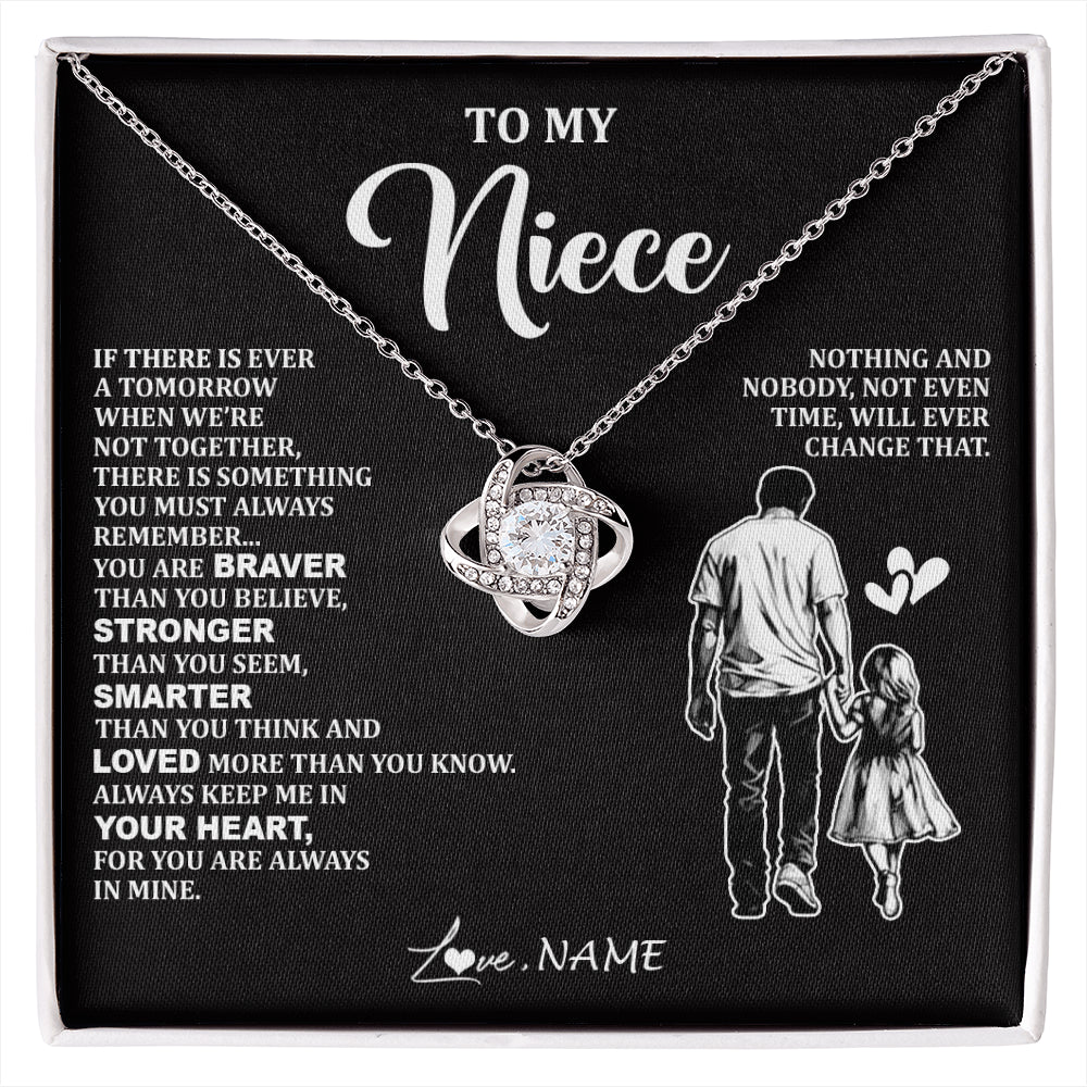 Love Knot Necklace 14K White Gold Finish | 1 | Personalized To My Niece Necklace From Uncle You Are Always In Mine Beautiful Niece Jewelry Gifts Birthday Graduation Christmas With Gift Box Message Card | siriusteestore