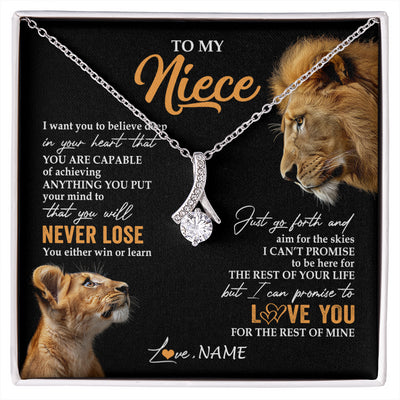 Alluring Beauty Necklace 14K White Gold Finish | 1 | Personalized To My Niece Necklace From Uncle You Will Never Lose Lion Niece Birthday Gifts Graduation Christmas Customized Gift Box Message Card | siriusteestore