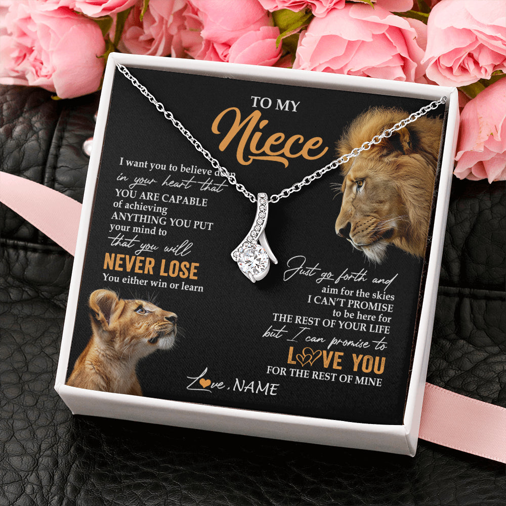 Alluring Beauty Necklace 14K White Gold Finish | 2 | Personalized To My Niece Necklace From Uncle You Will Never Lose Lion Niece Birthday Gifts Graduation Christmas Customized Gift Box Message Card | siriusteestore