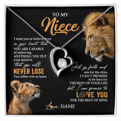 Forever Love Necklace 14K White Gold Finish | 1 | Personalized To My Niece Necklace From Uncle You Will Never Lose Lion Niece Birthday Gifts Graduation Christmas Customized Gift Box Message Card | siriusteestore
