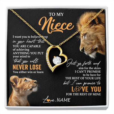 Forever Love Necklace 18K Yellow Gold Finish | 1 | Personalized To My Niece Necklace From Uncle You Will Never Lose Lion Niece Birthday Gifts Graduation Christmas Customized Gift Box Message Card | siriusteestore