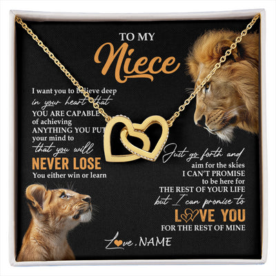 Interlocking Hearts Necklace 18K Yellow Gold Finish | 1 | Personalized To My Niece Necklace From Uncle You Will Never Lose Lion Niece Birthday Gifts Graduation Christmas Customized Gift Box Message Card | siriusteestore