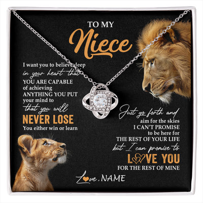 Love Knot Necklace 14K White Gold Finish | 1 | Personalized To My Niece Necklace From Uncle You Will Never Lose Lion Niece Birthday Gifts Graduation Christmas Customized Gift Box Message Card | siriusteestore