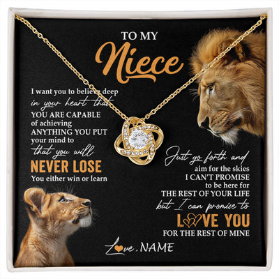 Love Knot Necklace 18K Yellow Gold Finish | 1 | Personalized To My Niece Necklace From Uncle You Will Never Lose Lion Niece Birthday Gifts Graduation Christmas Customized Gift Box Message Card | siriusteestore