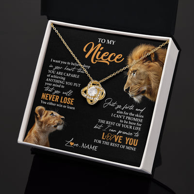 Love Knot Necklace 18K Yellow Gold Finish | 2 | Personalized To My Niece Necklace From Uncle You Will Never Lose Lion Niece Birthday Gifts Graduation Christmas Customized Gift Box Message Card | siriusteestore