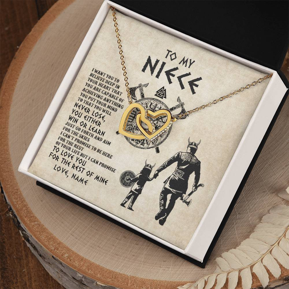 Interlocking Hearts Necklace 18K Yellow Gold Finish | Personalized To My Niece Necklace From Uncle You Will Never Lose Viking Niece Birthday Graduation Thanksgiving Valentines Christmas Customized Message Card | siriusteestore
