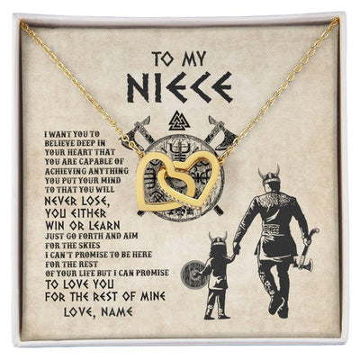 Interlocking Hearts Necklace 18K Yellow Gold Finish | Personalized To My Niece Necklace From Uncle You Will Never Lose Viking Niece Birthday Graduation Thanksgiving Valentines Christmas Customized Message Card | siriusteestore