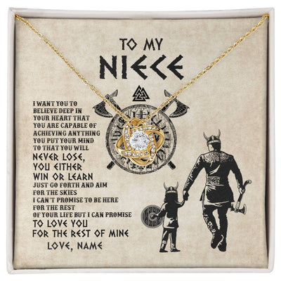 Love Knot Necklace 18K Yellow Gold Finish | Personalized To My Niece Necklace From Uncle You Will Never Lose Viking Niece Birthday Graduation Thanksgiving Valentines Christmas Customized Message Card | siriusteestore