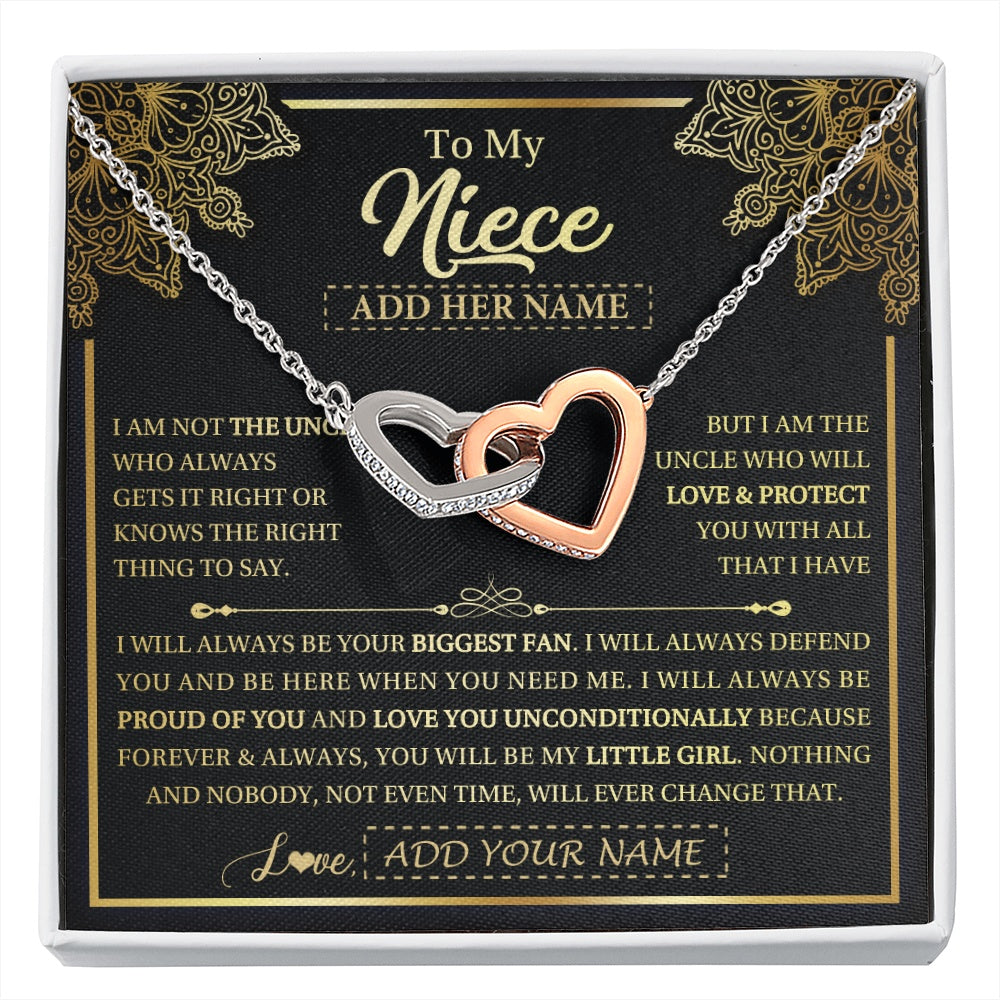 Interlocking Hearts Necklace Stainless Steel & Rose Gold Finish | 1 | Personalized To My Niece Necklace From Uncle Your Biggest Fan Birthday Gifts For Niece Gifts Graduation Christmas Jewelry Customized Gift Box Message Card | siriusteestore.myshopify