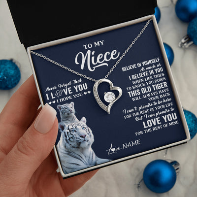 Forever Love Necklace 14K White Gold Finish | 2 | Personalized To My Niece Necklace Gift From Aunt Uncle This Old Tiger Love You Niece Birthday Graduation Christmas Custom Customized Gift Box Message Card | siriusteestore.myshopify