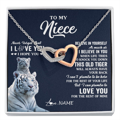 Interlocking Hearts Necklace Stainless Steel & Rose Gold Finish | 1 | Personalized To My Niece Necklace Gift From Aunt Uncle This Old Tiger Love You Niece Birthday Graduation Christmas Custom Customized Gift Box Message Card | siriusteestore.myshopify
