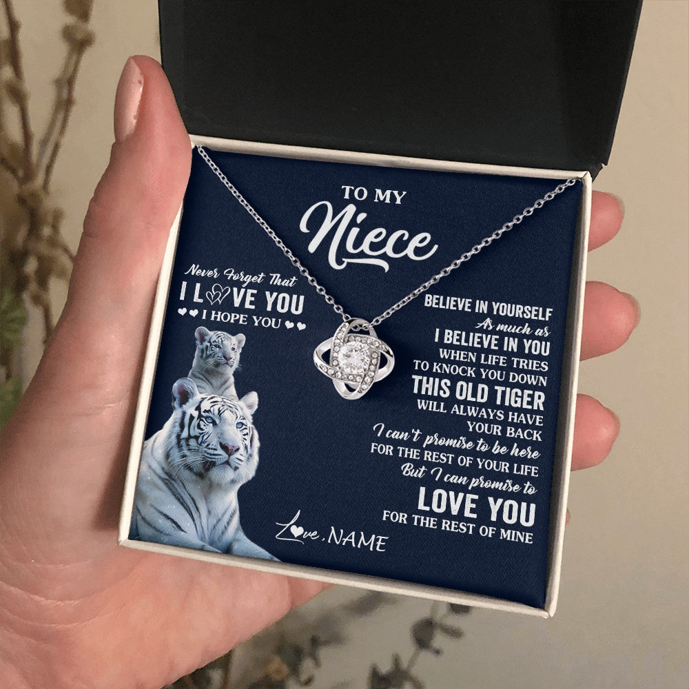 Love Knot Necklace 14K White Gold Finish | 2 | Personalized To My Niece Necklace Gift From Aunt Uncle This Old Tiger Love You Niece Birthday Graduation Christmas Custom Customized Gift Box Message Card | siriusteestore.myshopify