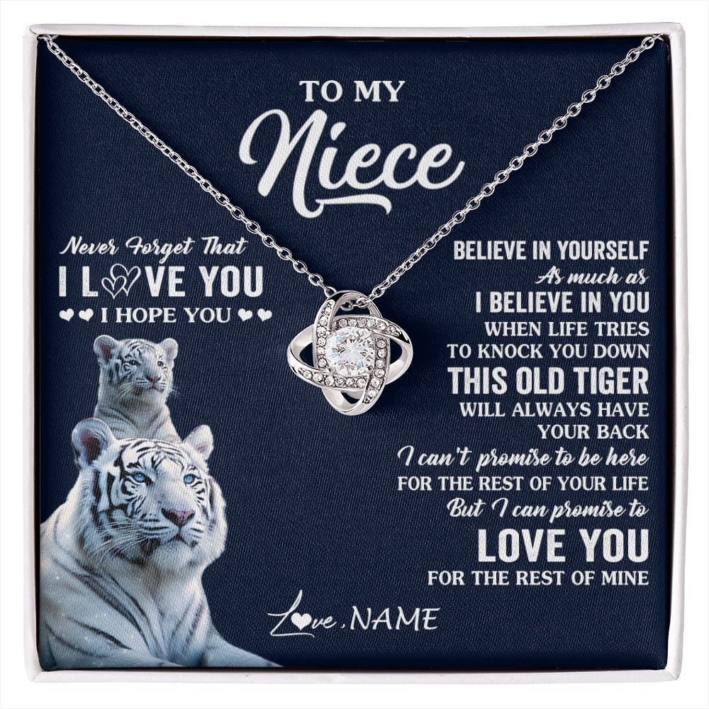 Love Knot Necklace 14K White Gold Finish | 1 | Personalized To My Niece Necklace Gift From Aunt Uncle This Old Tiger Love You Niece Birthday Graduation Christmas Custom Customized Gift Box Message Card | siriusteestore.myshopify