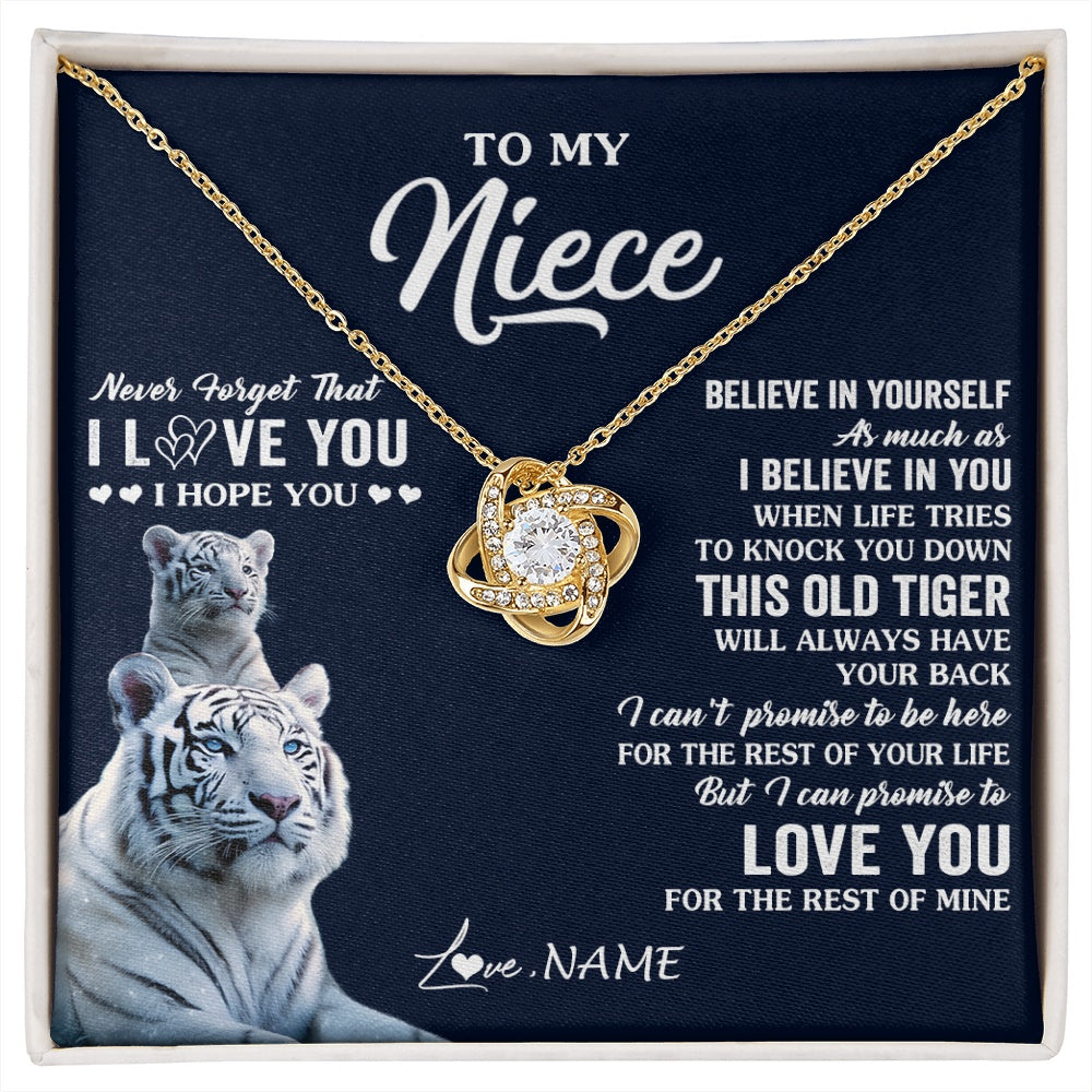 Love Knot Necklace 18K Yellow Gold Finish | 1 | Personalized To My Niece Necklace Gift From Aunt Uncle This Old Tiger Love You Niece Birthday Graduation Christmas Custom Customized Gift Box Message Card | siriusteestore.myshopify