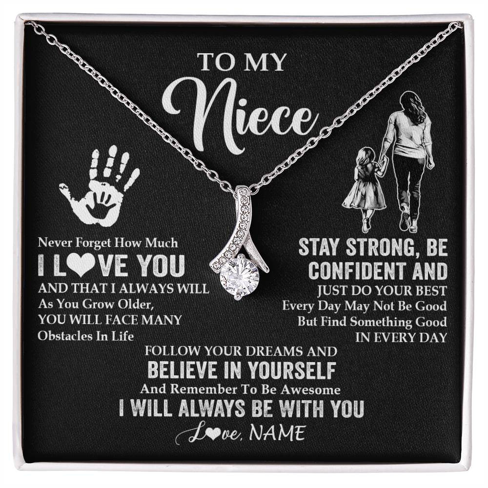 Alluring Beauty Necklace 14K White Gold Finish | 1 | Personalized To My Niece Necklace I Love You Forever From Aunt Auntie Niece Birthday Gifts Christmas Thanksgiving Graduation Customized Gift Box Message Card | siriusteestore