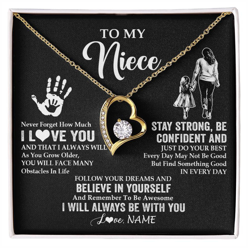 Forever Love Necklace 18K Yellow Gold Finish | 1 | Personalized To My Niece Necklace I Love You Forever From Aunt Auntie Niece Birthday Gifts Christmas Thanksgiving Graduation Customized Gift Box Message Card | siriusteestore