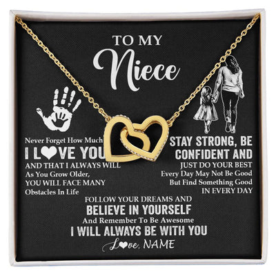Interlocking Hearts Necklace 18K Yellow Gold Finish | 1 | Personalized To My Niece Necklace I Love You Forever From Aunt Auntie Niece Birthday Gifts Christmas Thanksgiving Graduation Customized Gift Box Message Card | siriusteestore