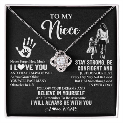 Love Knot Necklace 14K White Gold Finish | 1 | Personalized To My Niece Necklace I Love You Forever From Aunt Auntie Niece Birthday Gifts Christmas Thanksgiving Graduation Customized Gift Box Message Card | siriusteestore