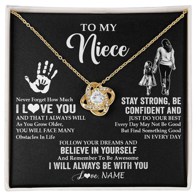 Love Knot Necklace 18K Yellow Gold Finish | 1 | Personalized To My Niece Necklace I Love You Forever From Aunt Auntie Niece Birthday Gifts Christmas Thanksgiving Graduation Customized Gift Box Message Card | siriusteestore