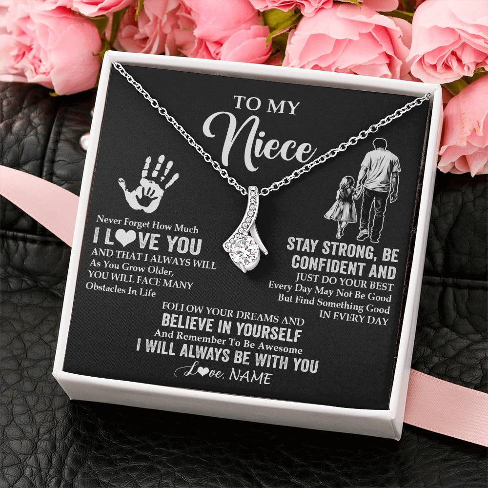 Alluring Beauty Necklace 14K White Gold Finish | 2 | Personalized To My Niece Necklace I Love You Forever From Uncle Niece Birthday Gifts Christmas Thanksgiving Graduation Customized Gift Box Message Card | siriusteestore