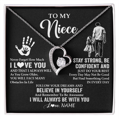 Forever Love Necklace 14K White Gold Finish | 1 | Personalized To My Niece Necklace I Love You Forever From Uncle Niece Birthday Gifts Christmas Thanksgiving Graduation Customized Gift Box Message Card | siriusteestore
