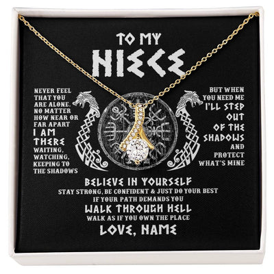 Alluring Beauty Necklace 18K Yellow Gold Finish | 1 | Personalized To My Niece Necklace Viking Never Feel You Are Alone Odin Scandinavian Norse Runes Niece Birthday Christmas Pendant Customized Gift Message Card | siriusteestore